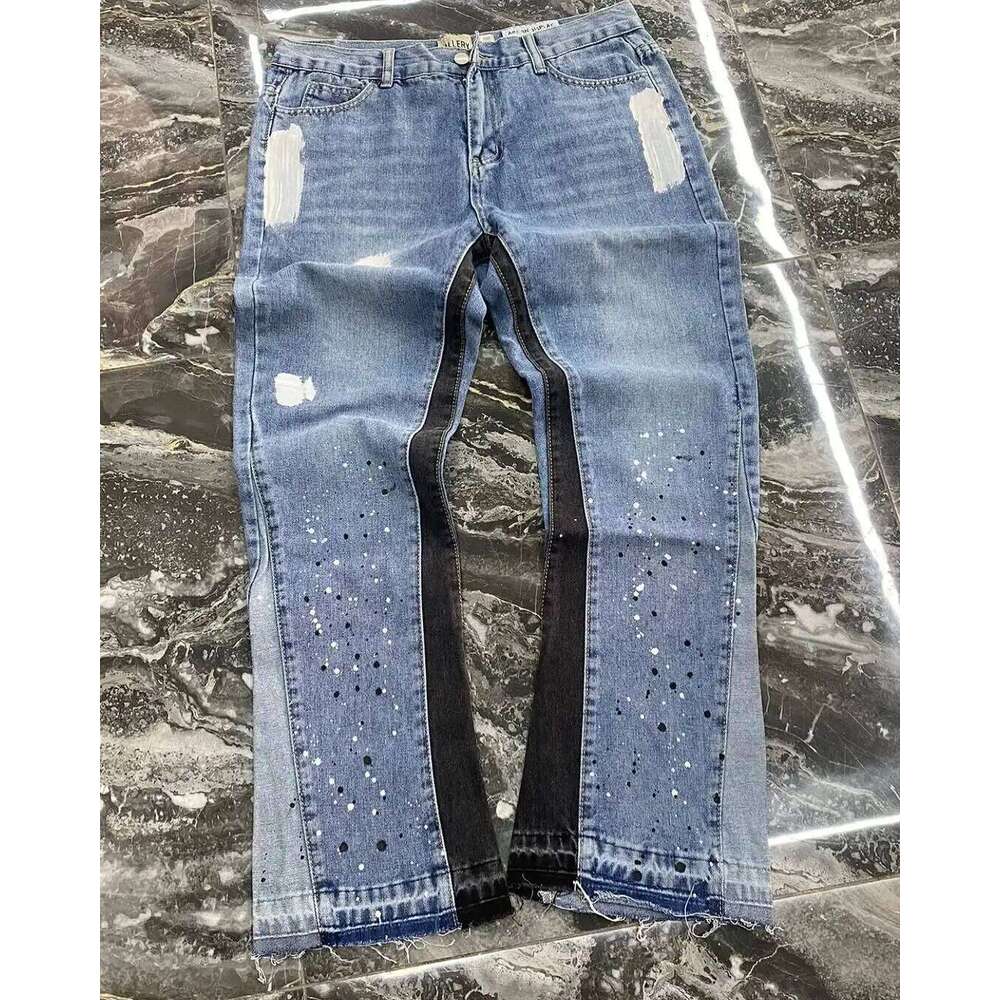 Streetwear Splashed Ink Patchwork Baggy Jeans Men Women Clothing Tie Dye Trendy American Straight Slim Micro-flard Pants 26Y0330