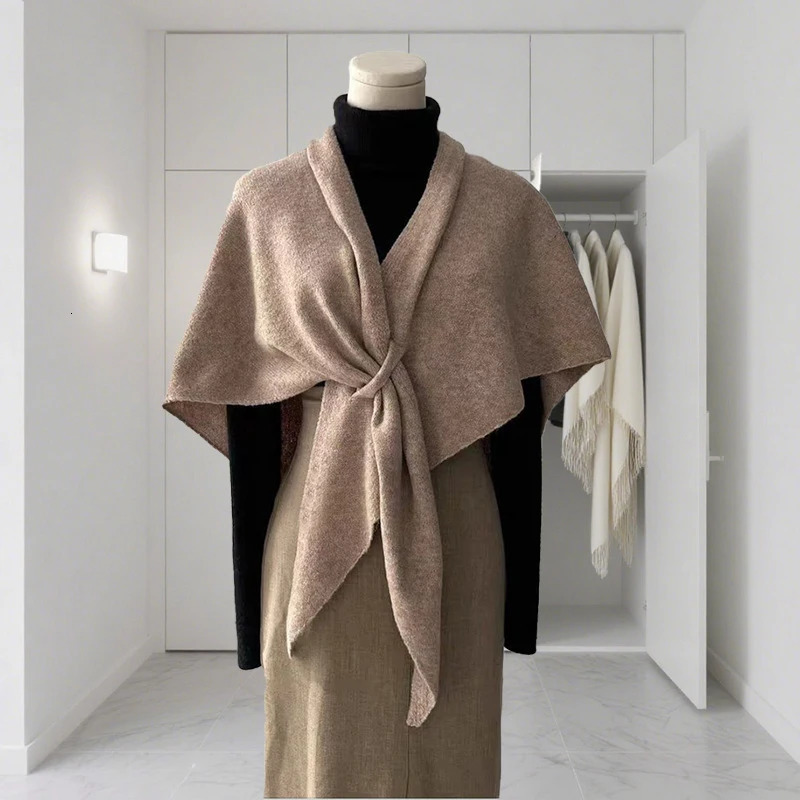 Version Womens Neck Wrap Autumn Winter Thickened Warm Shoulder Shawl Female Triangular Knitted Scarf 260325