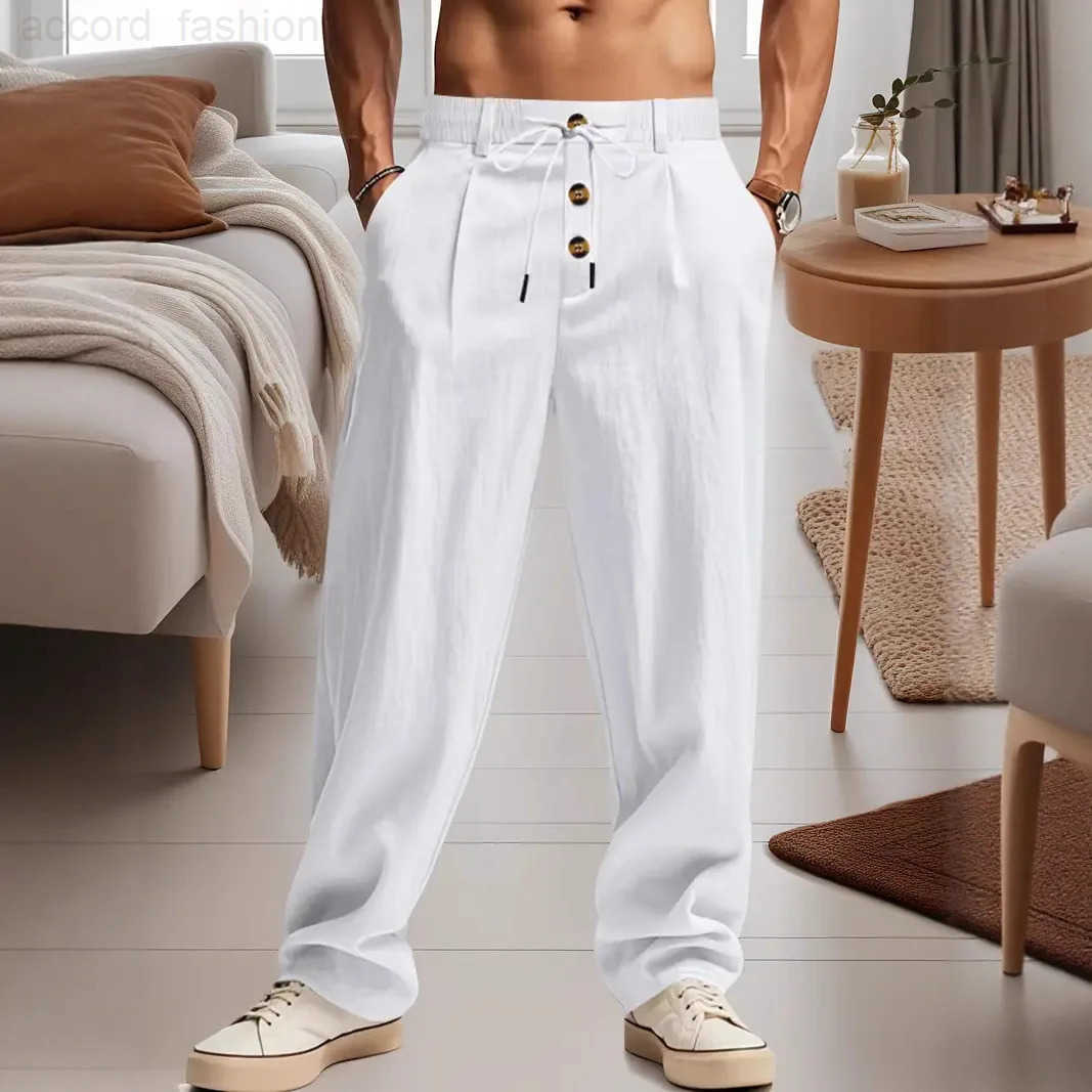 Mens Casual Cotton And Linen Pants Loose Wide-Leg Pants Fashionable Beach Pants Straight-Leg Pants High-end Linen Pants H260330