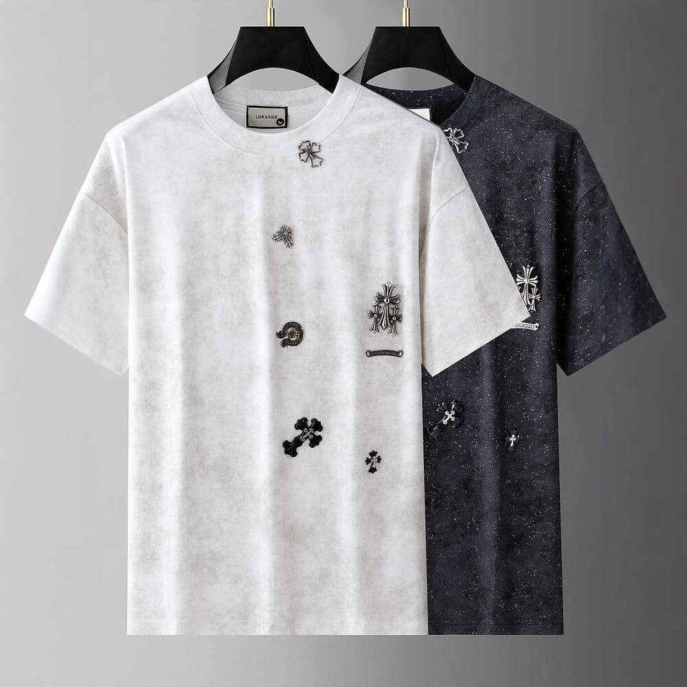 European and American luxury new summer style Sanskrit badge trendy high-end round-neck loose-fitting versatile short-sleeve T-shirt top