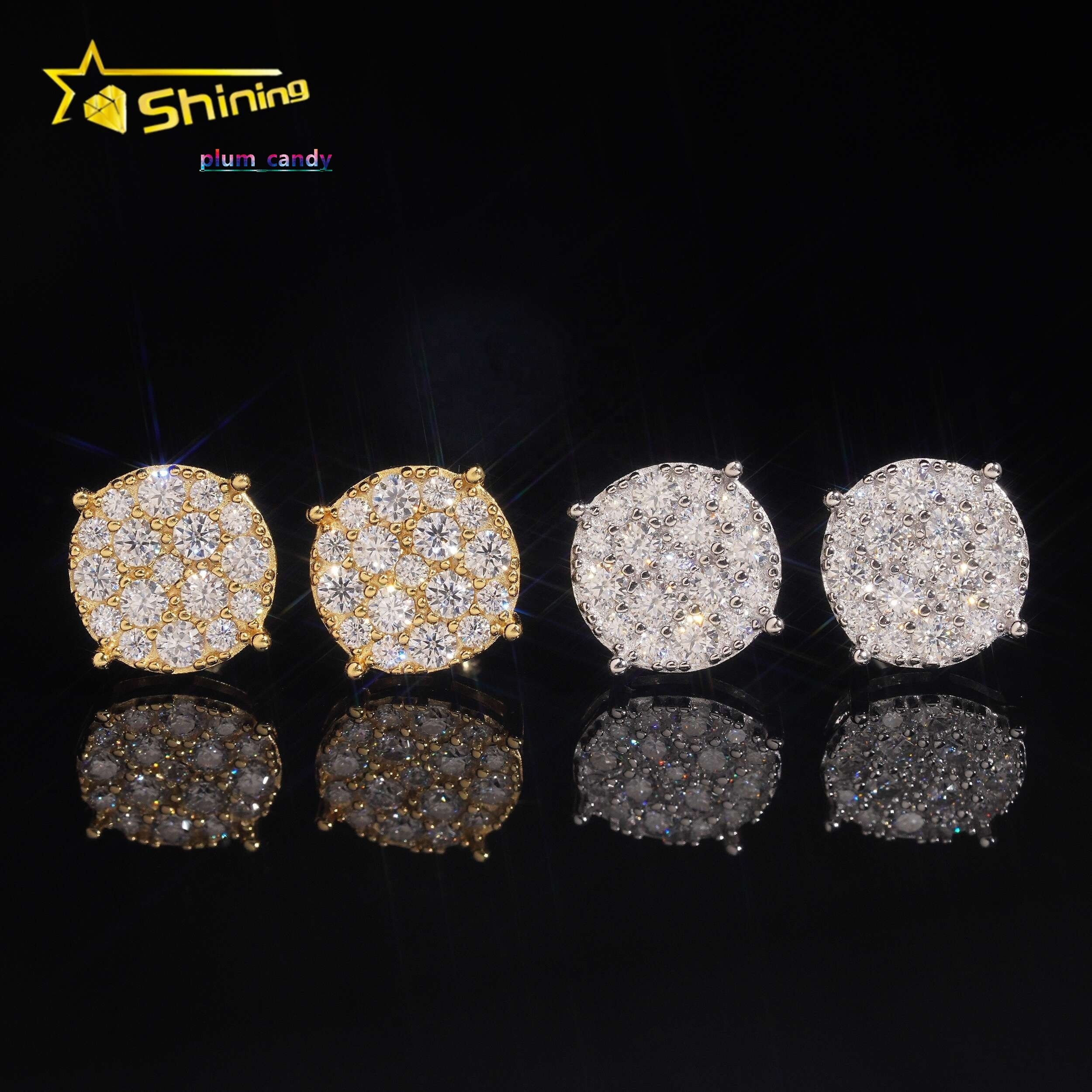 Wholesale Price High Quality Hip Hop Fine Jewelry Iced Out 925 Silver Screw Back Moissanite Earrings