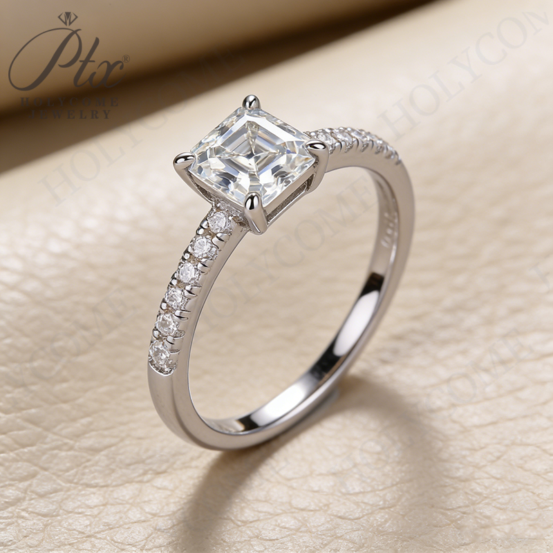 Promise Asscher cut 1ct Moissanite Simulated Diamond Ring 925 Sterling Silver Engagement Wedding Rings for Women Jewelry Christmas Gift