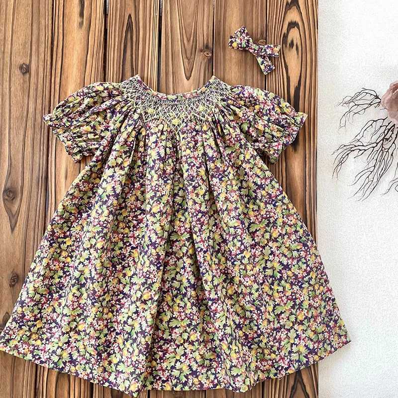 2025 New Summer Sister Clothing 1-6Yrs Kids Princess Dresses Short Sleeved Cotton Print Baby Girl Birthday Party Wedding DressT260330