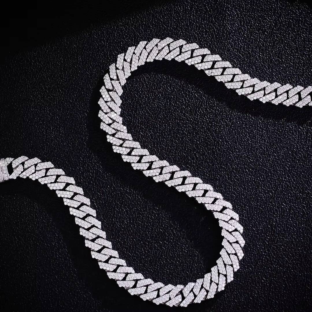 10mm Moissanite Cuban Necklace S925 Silver Necklace Moissanite Hip Hop Necklace