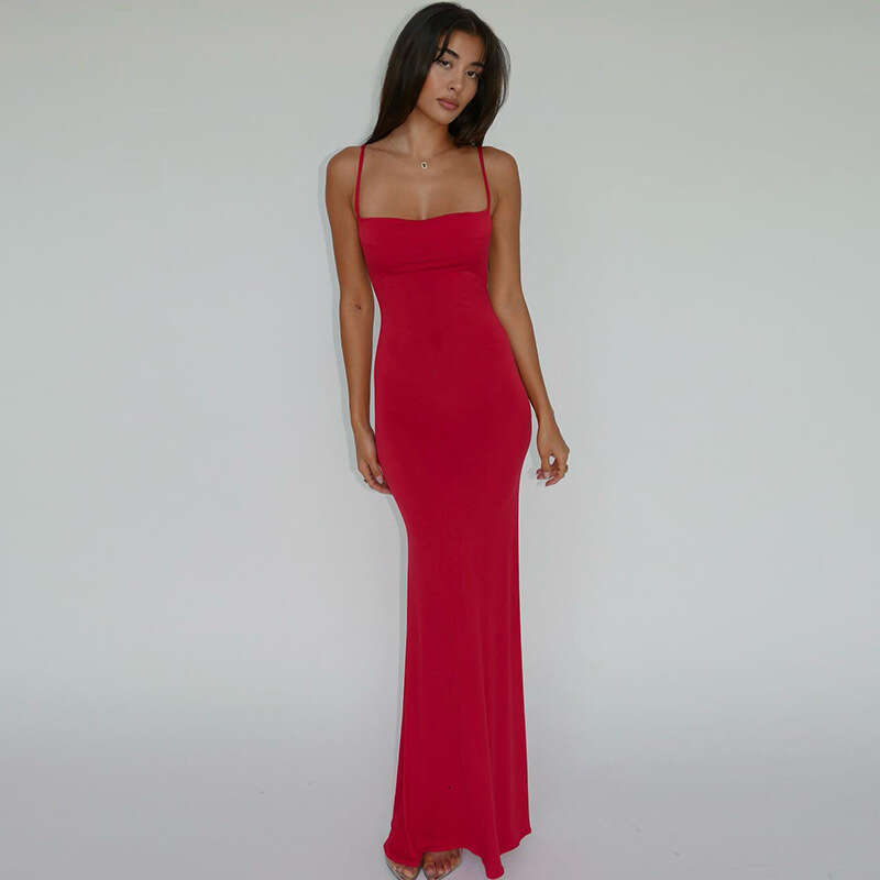 2026 summer designer A11 European and American women's fashion new sexy slim fit backless suspender solid color dress