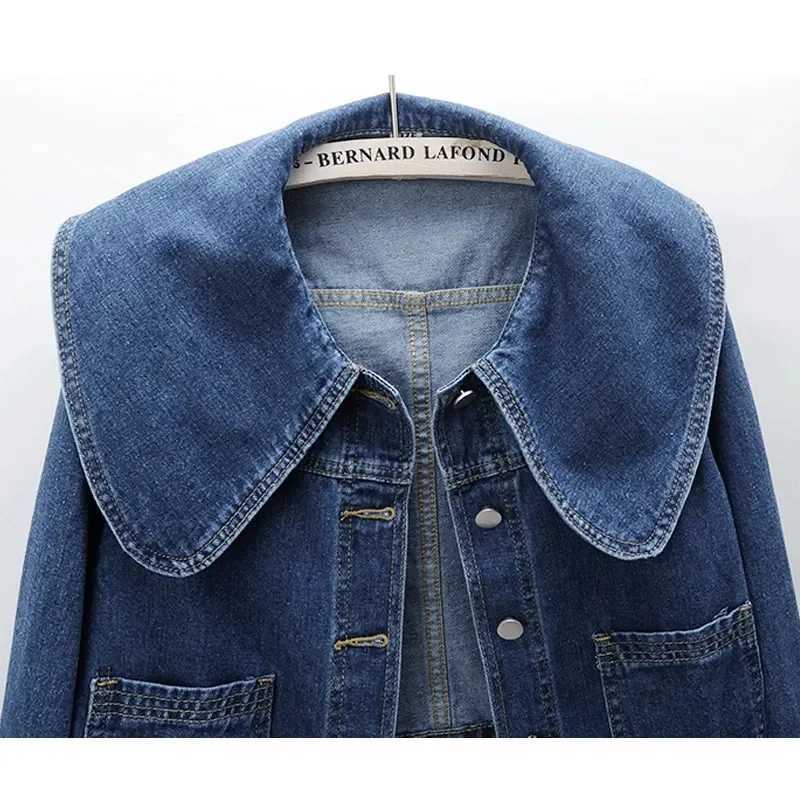 Female Long Sleeves Short Jeans Coat Spring Autumn Ladies Baby Collar Cowboy Jacket European Women Fashion Casual Denim OutwearT260328