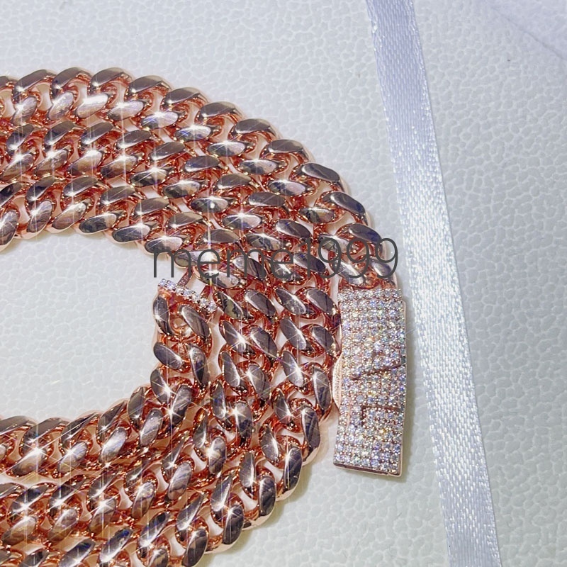 Jewelry Sterling Silver 925 Plain Cuban Necklace Iced Out 8MM Rose Gold Name Cuban Chain