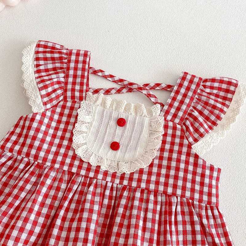 Children Sweet Thin Style Bunny Mushroom Dress 0-5T Girls Cute Lace Check Pattern Tops Kids ShirtT260330