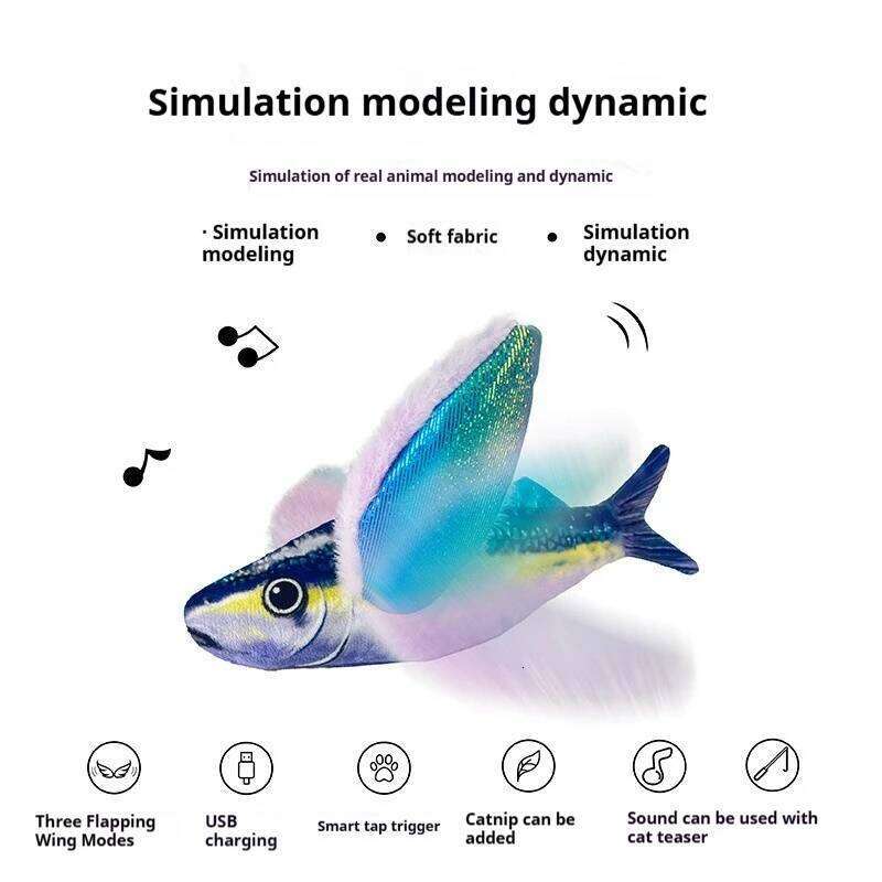 Fish Interactive Cat Toys Rechargeable Chirping Flapping Birdno Flying Can Add Catnip Touch Activated Plush Toy
