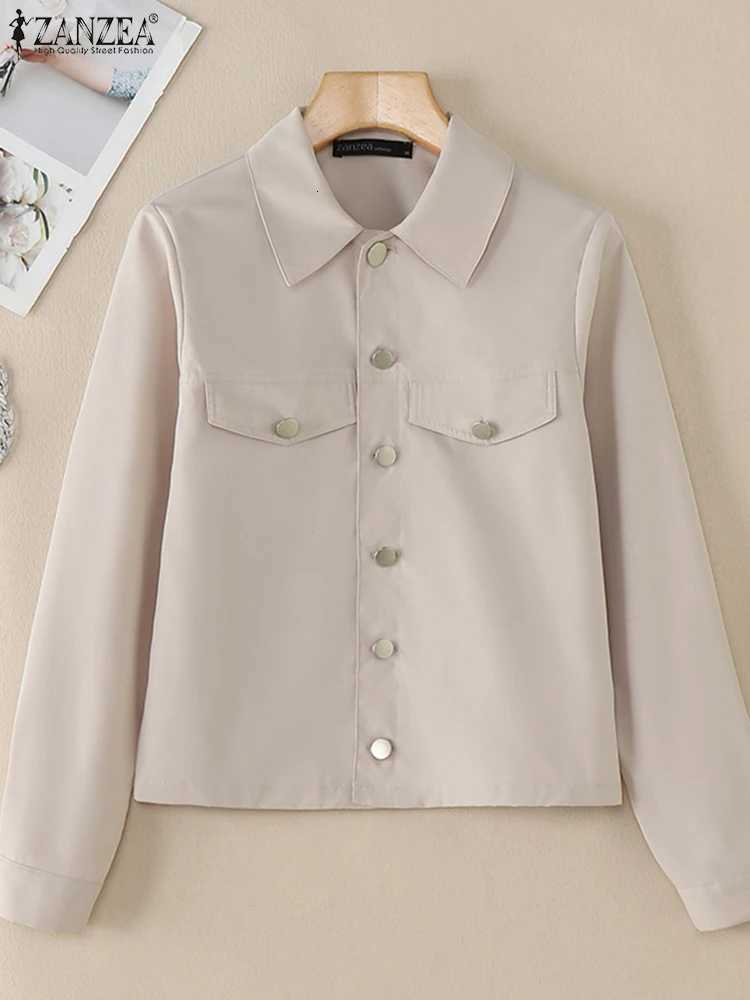 2025 ZANZEA Women Autumn Jackets Coats Stylish Lapel Neck Long Sleeve Jackets Solid Thin Outwears Button Down Work Wear CoatsT260328