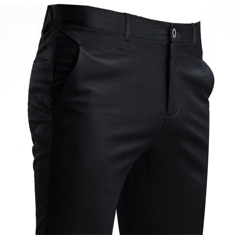 Mens Suit Pants Stretch Smart Casual Trousers Pocket Solid Color Straight Wearable Full Length Home Work Black Dress Pants 260327