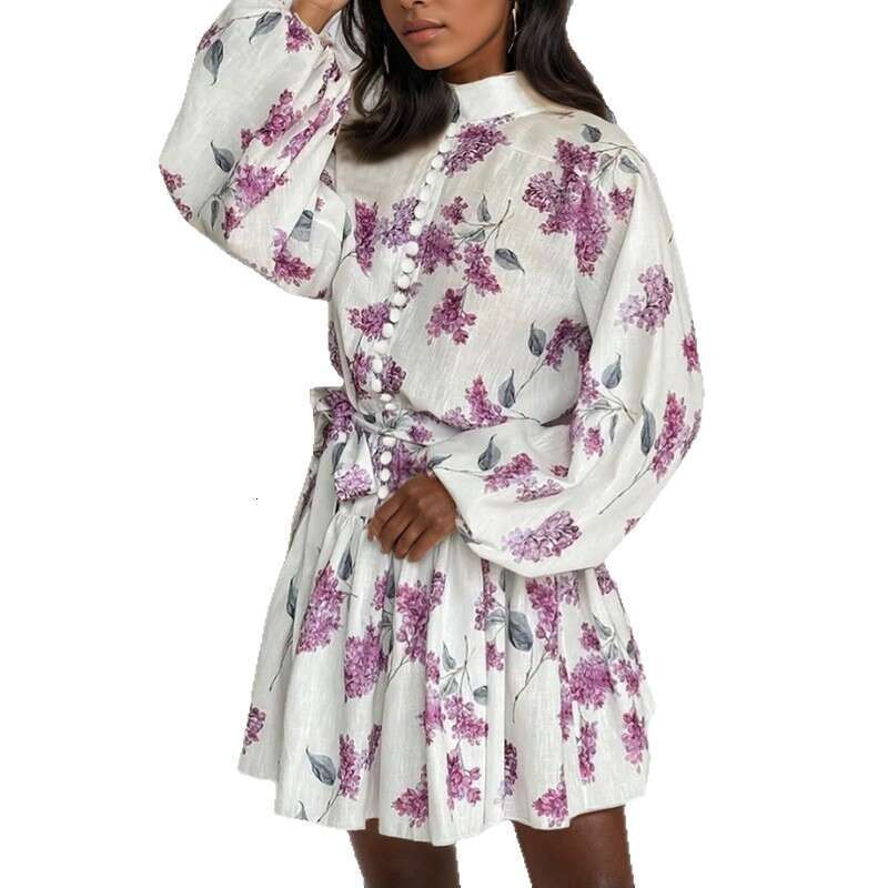 2026 Spring New Collection: Cross-Border European American Foreign Trade Women's Clothing - Elegant and Stylish National Style Printed Tie-Strap 