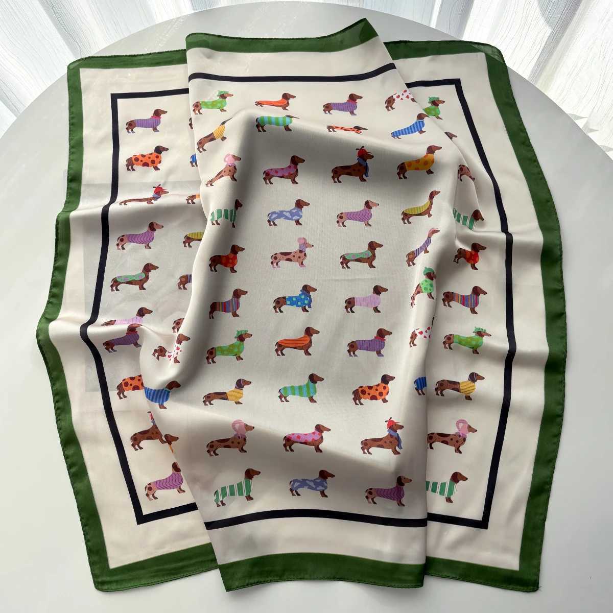 Imitation Silk Scarves Banda Cotton Dog Printed Square Scarf For Wen StylishLuxury Hijab Neckerchief Elegant Shawl Wraps X260328
