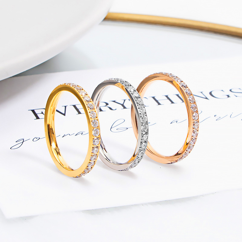 Ring Diamond Full Circle Titanium Steel Inlaid Zircon Ring Couple Starry Sky Ring For Women Jewelry Ring