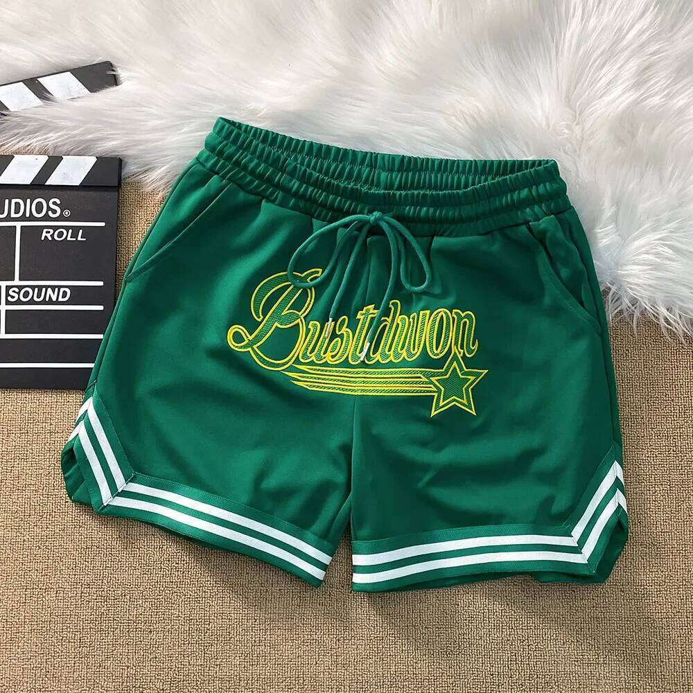 Stripe Vent Embroidery Letters Star Label Basketball Shorts Men Women Black Red Green Drawstring Loose Sports Running Shortpants