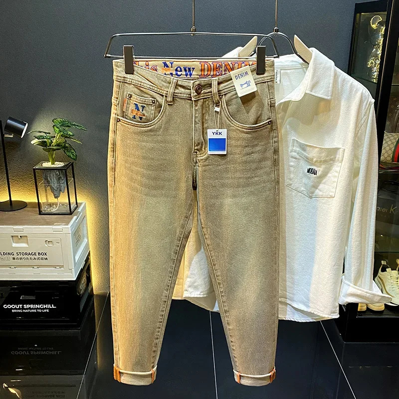 Fashion Stretch Slim Fit Jeans For Men American High-End Straight Casual Retro Cotton Versatile Denim Pants 260326