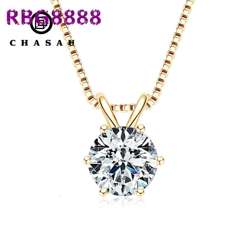 Moissanite 1ct 2ct 3ct Round Gold Plated 925 Sterling Silver VVS Moissanite Pendant Necklace with Gra Certificate