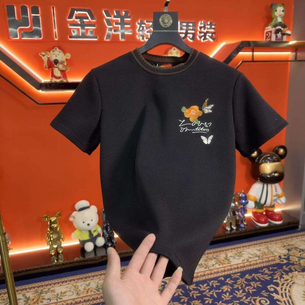 2025 Fall/Winter Men's Trendy Casual Versatile Top New Fashion Butterfly Embroidery Short Sleeve T-Shirt Asia Size