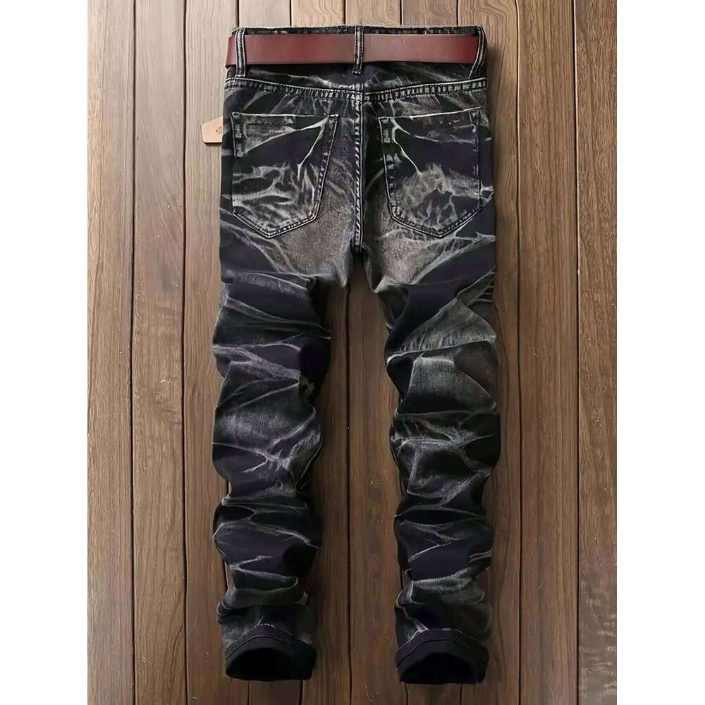 Men's Jeans Black And White Slim Fit Stretch Denim Pants Casual Mid Waist Spring Trousers 26Y0330