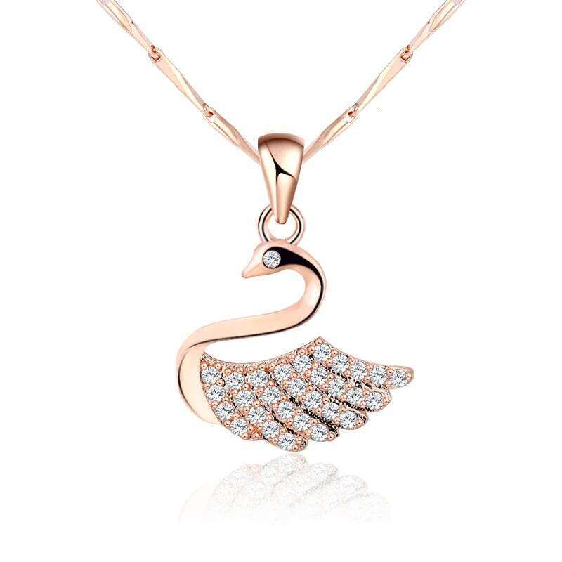 Swan Pendant Sterling Silver Necklace Dainty CZ Zircon Pendant With Crystal Tiny Swan Pendant Jewelry Adjustable Chains Wedding Birthday Party Gift Fo
