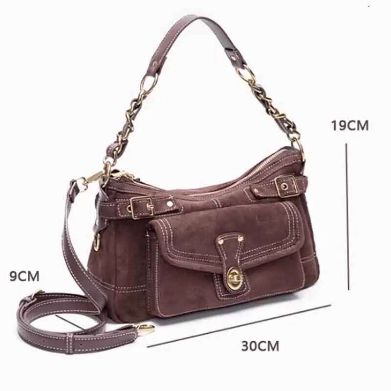 Vintage Suede Casual Commuter Pillow Single Shoulder Crossbody Bag Multi Pocket Large Capacity Women Handbag TIANOUDAISHU