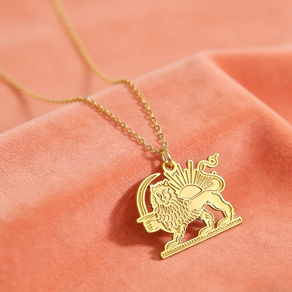 Teamer Iran Persian Lion And Sun Pendant Necklace Stainless Steel Gold Color Iranian Ethnic Jewelry For Women Man 2026 260327