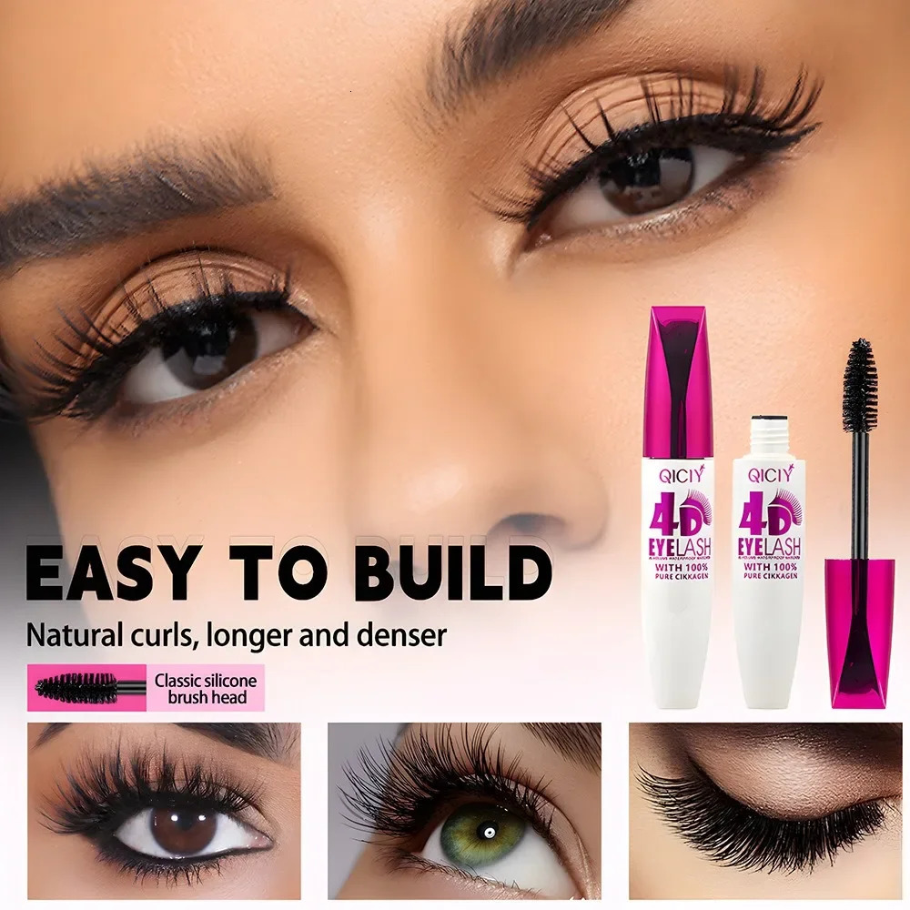 4D Waterproof Curling Mascara Lengthens Eyelashes Black Silk Fiber Lasting Cosmetic No Smudging Female Makeup 260316