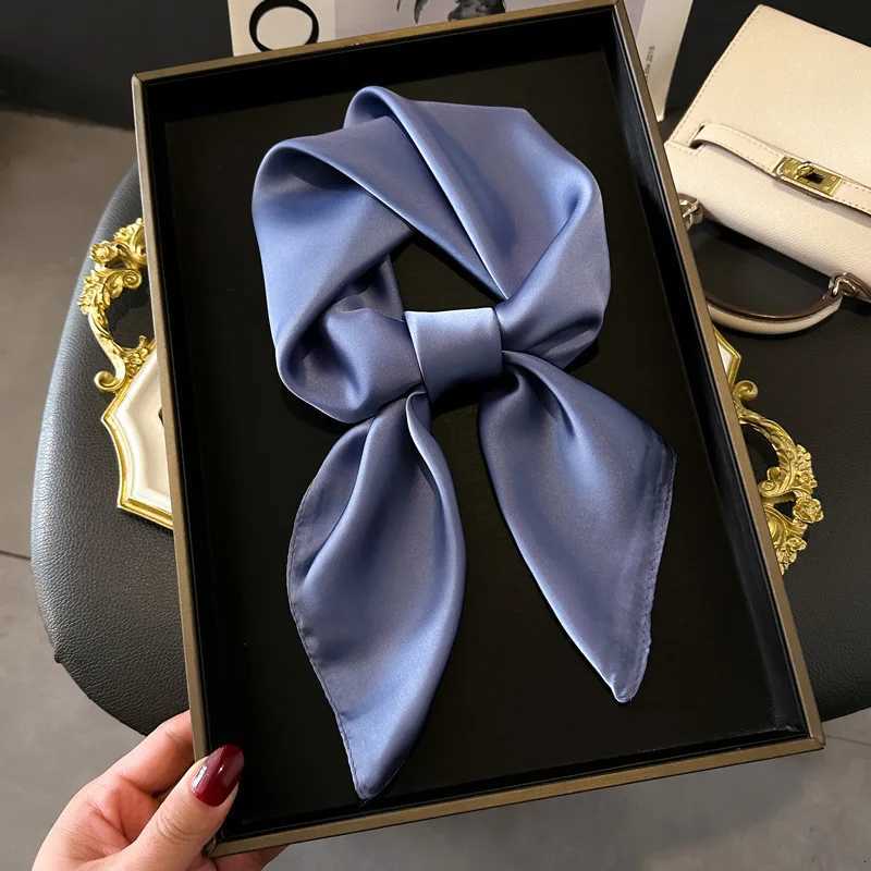 70cm Solid Neckerchief Hijab Scarf For Wen Silk Satin band Hair Scarves Fem Square Shawls Scarfs For Ladies X2603281