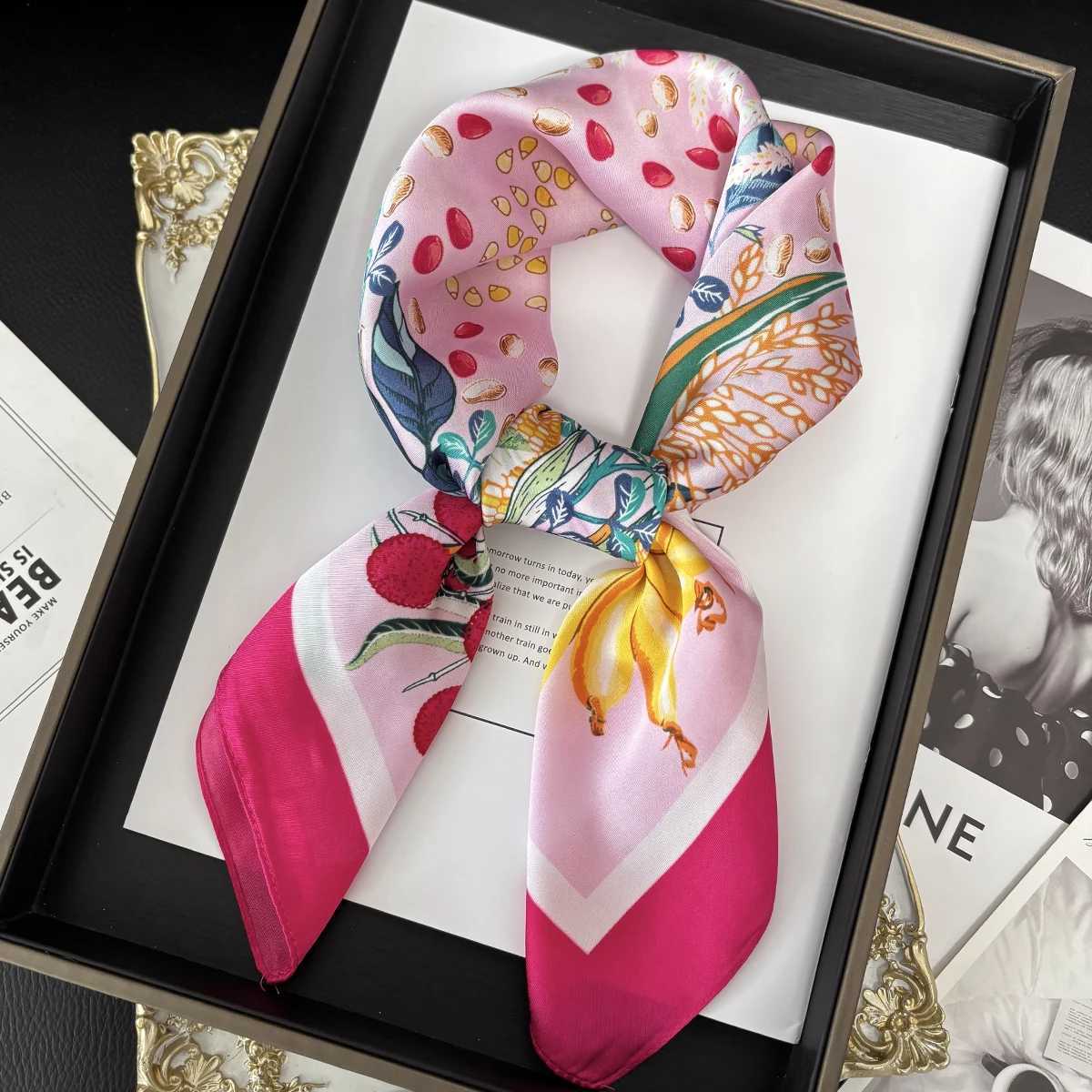 2025 New Luxury Brand 70X70CM Shawls Floral Stripe Print Scarf cloth Small Fashion Silk Scarves Band Foard Hijab X260328