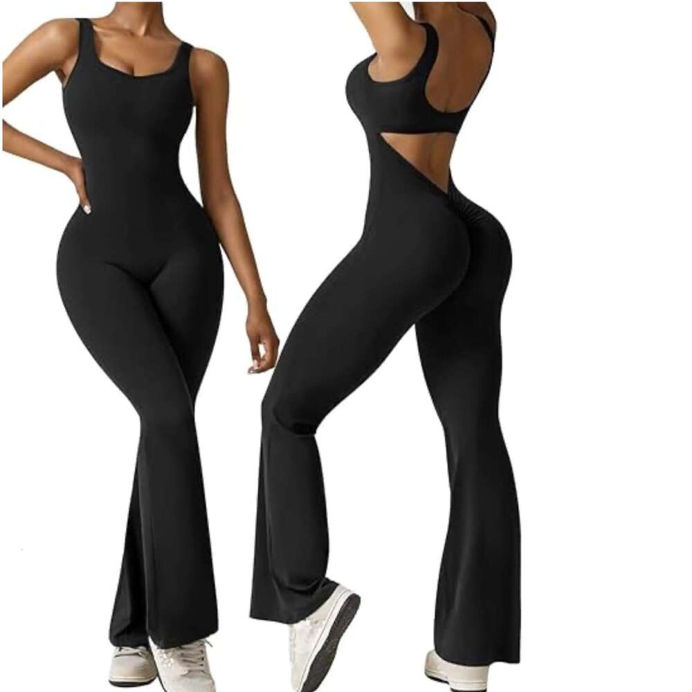 European and American Cross-Border Women's Sleeveless Flared Sexy Backless Tank Tight-Fitting Hip-Lifting Yoga Jumpsuit