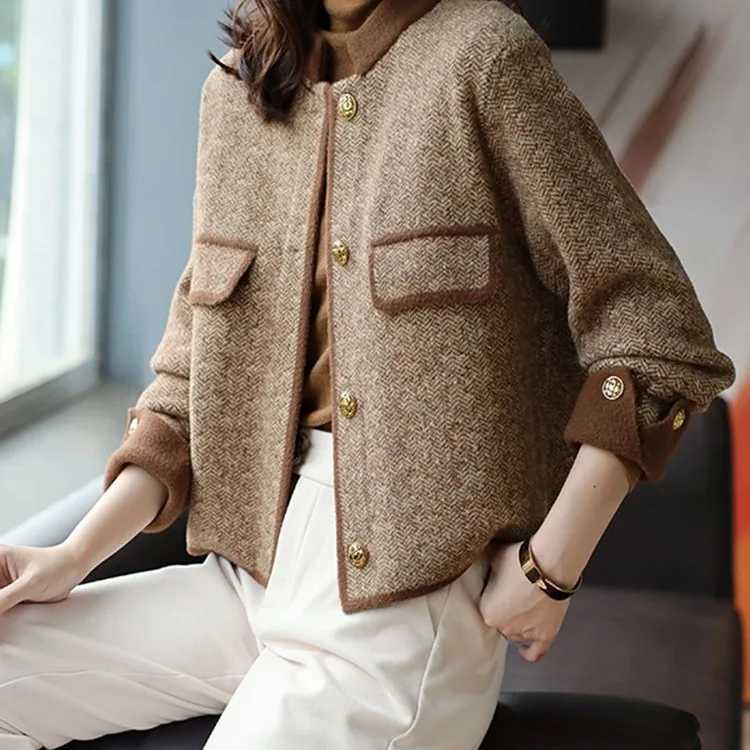 Tweed Jacket Korean Womens Spring Anti-Ultraviolet Multi-Functional Turtleneck O-Neck Bohemian Style Zippers Gradient SplicingT260328