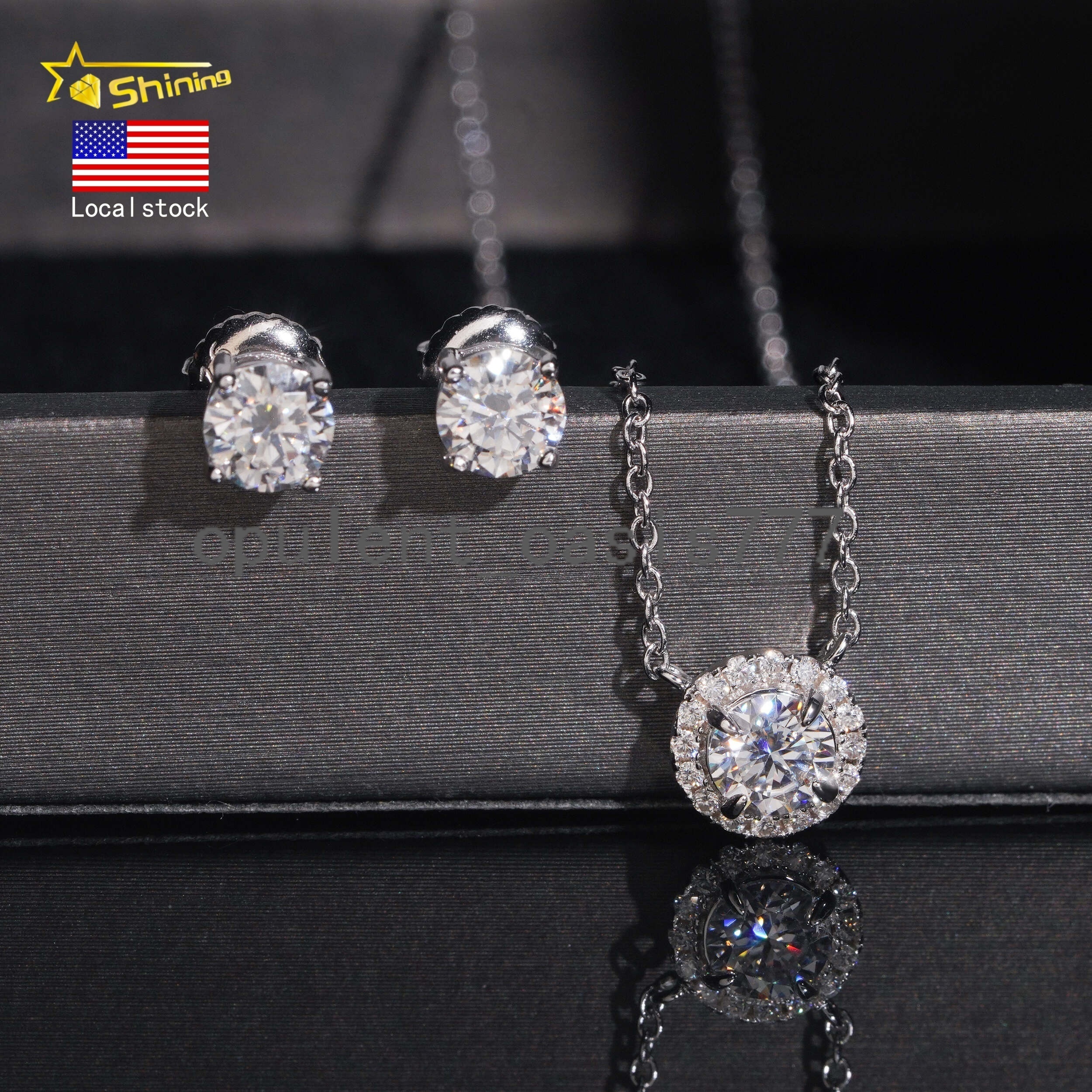 Local Stock Fast Shipping 925 Silver Valentines Gift Popular 50mm Moissanite Necklaces Earrings Set