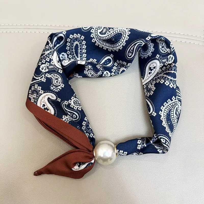 Elegant Pearl Tail Magnetic Clasp Scarf 2025 Summer New Versatile Breathable Fashion Artistic Accessory Neck Wrap Scarves X260328