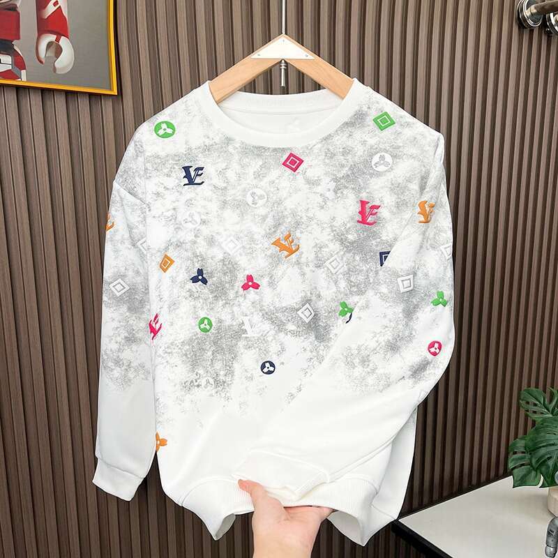 New Trendy Brand Autumn Tie-Dye Long-Sleeve Foam Round Neck Light Luxury Sweatshirt Men's 2026 Casual Fashion Top