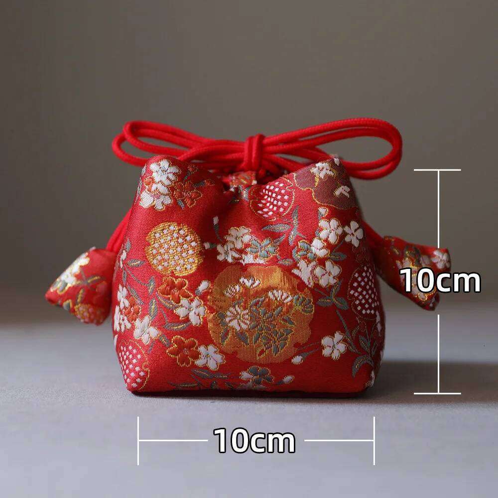 Chinese Embroidery Portable Travel Drawstring Teacup Pouch Japanese Style Cotton Cloth Tea Pot Cup Organizer Velvet Fabric Storage Bag