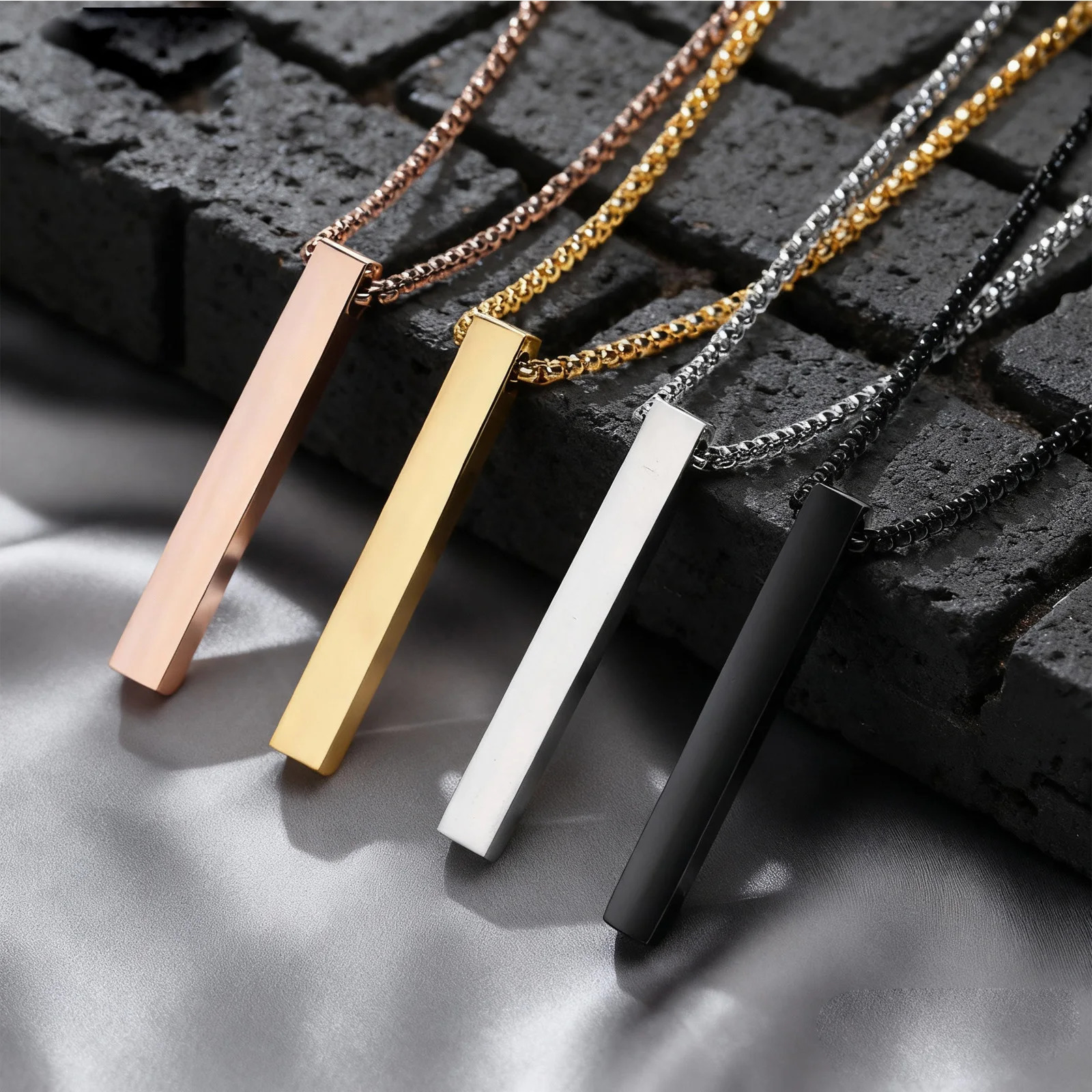 Waterproof Pillar Necklaces for Men WomenStainless Steel Rectangle Vertical Bar Pendant NecklaceSimple Casual Collar Gifts 260327