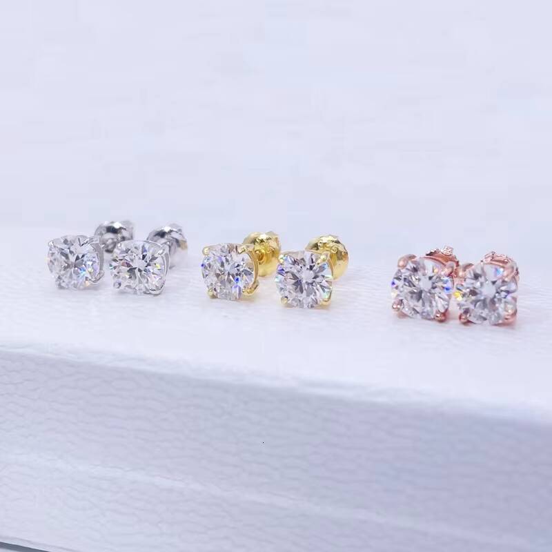 Ready to Ship Wholesale Price Classic Design 925 Sterling Silver Screw Back GRA Certificated Diamond Moissanite Stud Earrings