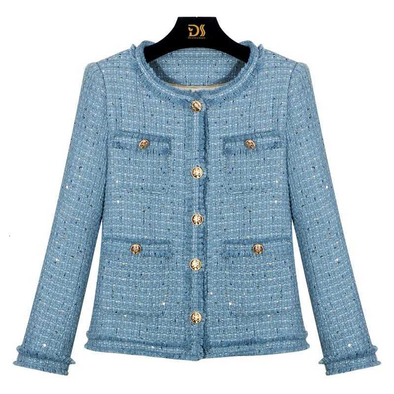 Elegant round Neck Sequin Tweed Braided Jacket Light Luxury Single Bretted High-End Fashion for Celebrity Heavy IndustryT260328