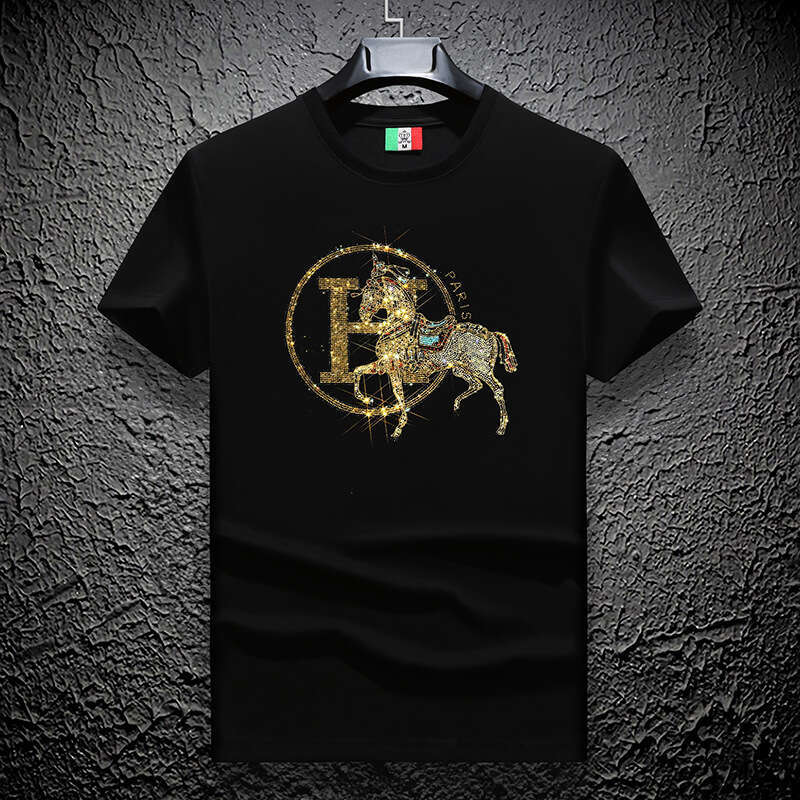 Mercerized cotton short-sleeve mens round-neck summer shirt fashionable and versatile European style slim fit00