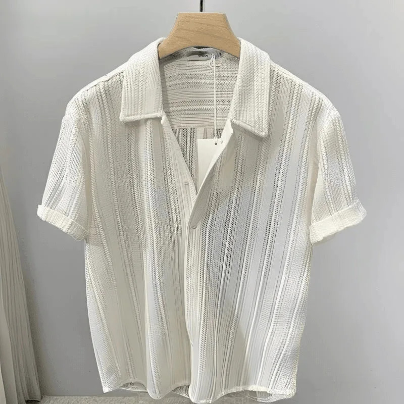 High-End Hollow n Mens Summer Thin Short-Sleeve Shirt - Lapel Casual Top 260327