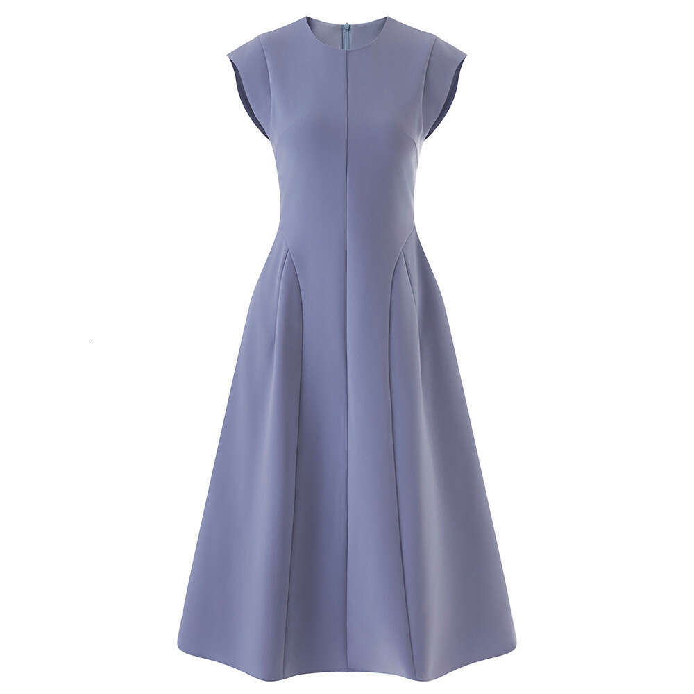 2026 designer French retro style sleeveless q26 raglan waistband slim fit big hem round neck simple dress