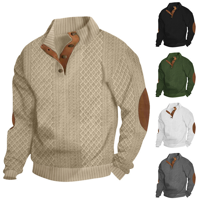 Casual Outdoor Men's Sweatshirts with Unique Jacquard Pattern & Stylish Stand Collars