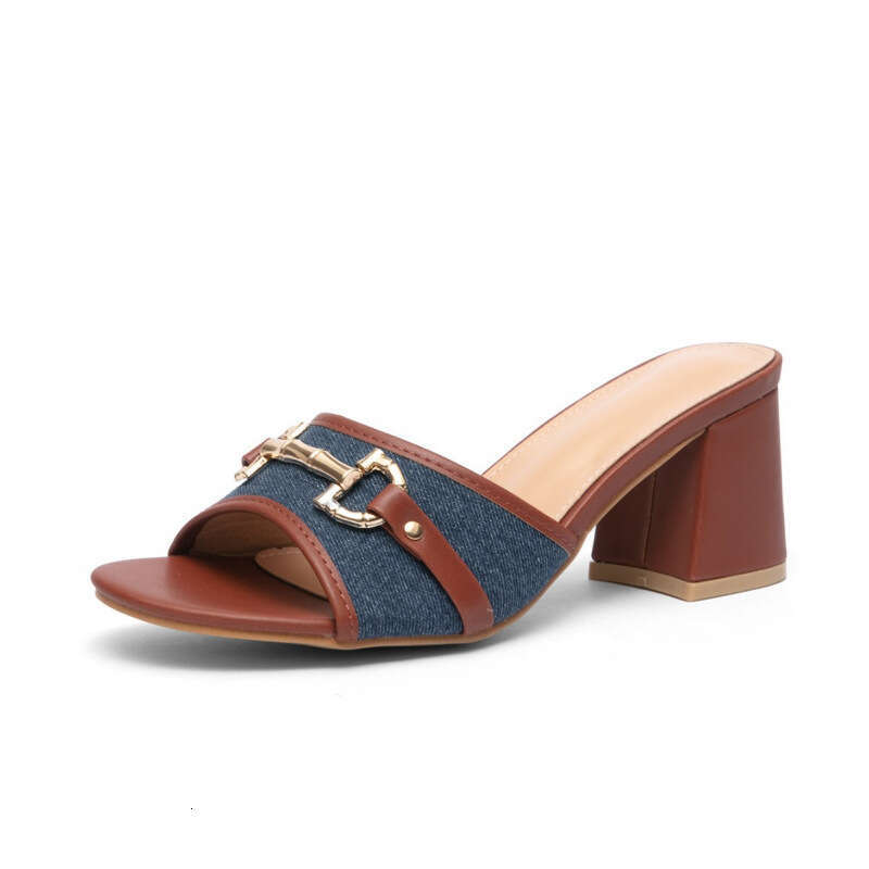 2026 Outdoor Brown Chunky Heel Pointed Toe Sandals Simple High Heels Design Shoe Delivery Summer Fairy Style