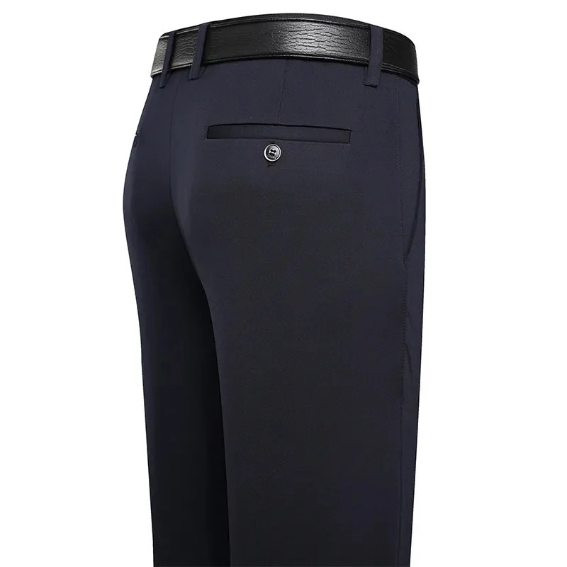 Mens Trousers Summer Thin Business Casual Pants Classic Solid Color Elastic Comfortable Loose Straight Mens Wear 260330