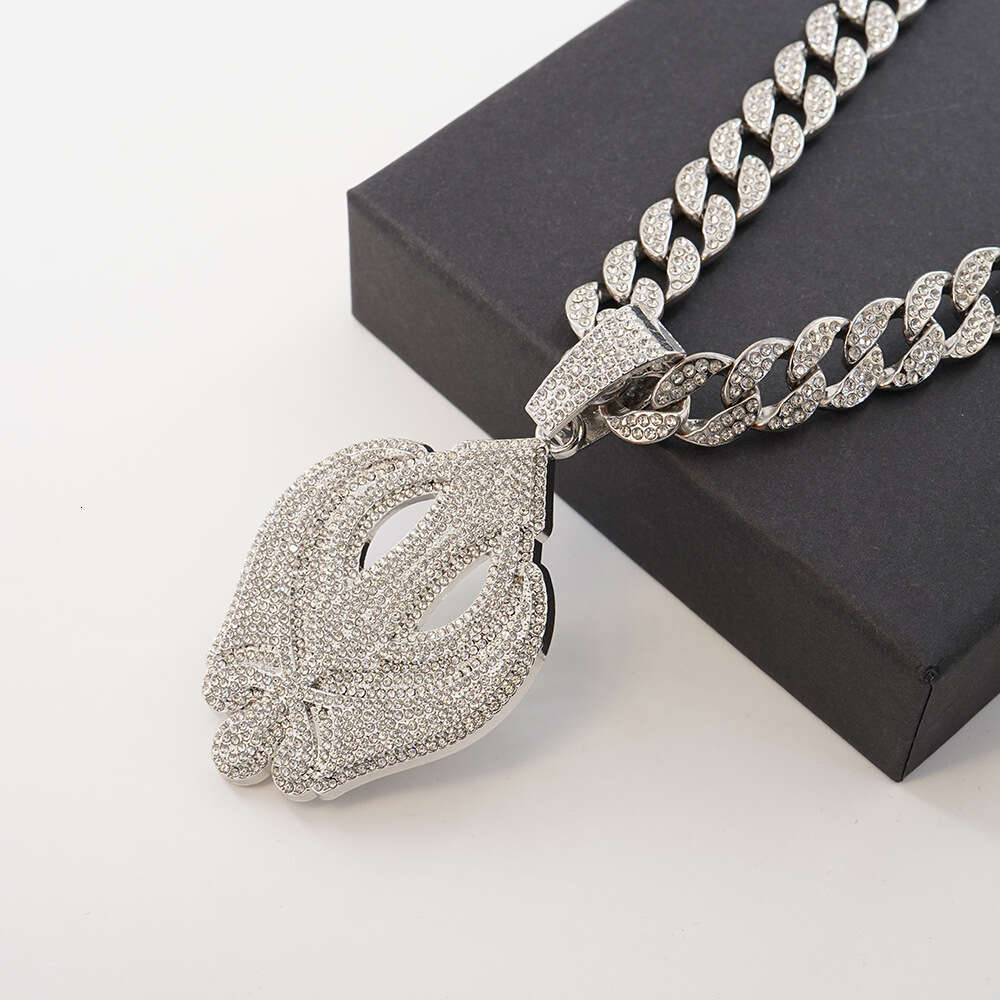 Hip-Hop Men's Accessories Trendy Brand OBLOCK English Letter Pendant Full Diamond Cuban Chain Necklace