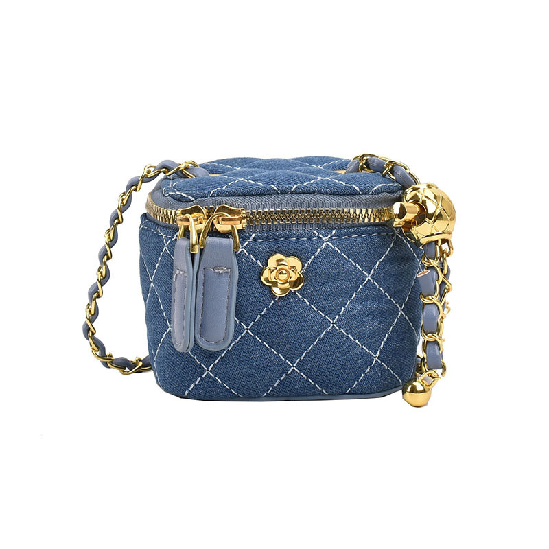 Free Shipping High Value Mini Box Bag for Women Quilted Denim Leather Crossbody Purse with Chain Strap