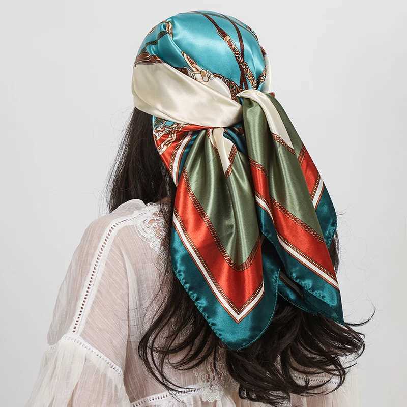 Luxury Brand Square Silk Scarf Wen Shawl 9090cm Cashew Print Kerchief Femme Scarf Foard Satin Bandana Hijab Scarves X260328