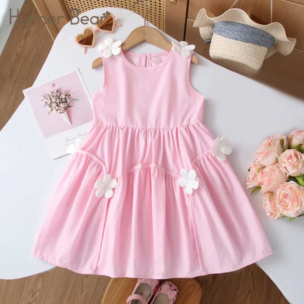 Humor Bear Summer Girls Dress White Flower Decoration Sleeveless Fashion Princess Dress Solid Color Casual Dresses For GirlsT260330