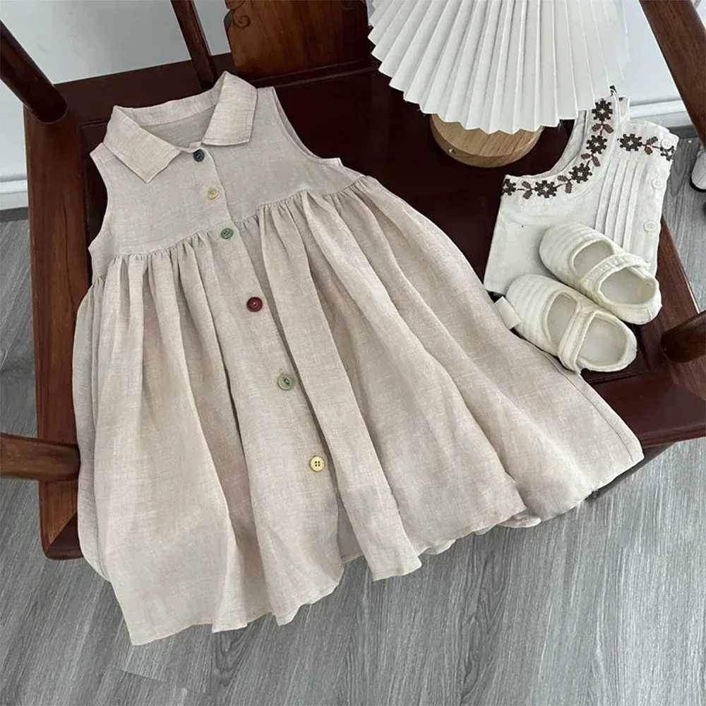 Melario Solid Color Baby Girls Dress Cotton Kids Dresses Summer Princess Party Dress Girls Sundress Single Breasted Kids ClothesT260330