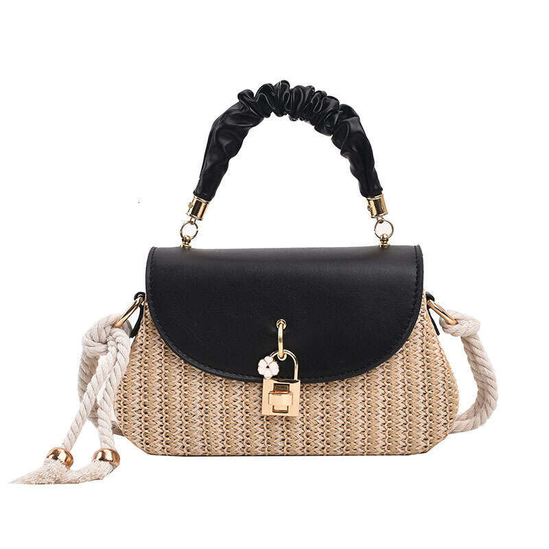 Fashionable Hand-Woven Small Square Bag, Casual Straw PU Patchwork Handbag, Trendy Shoulder And Crossbody Bag Evergwish